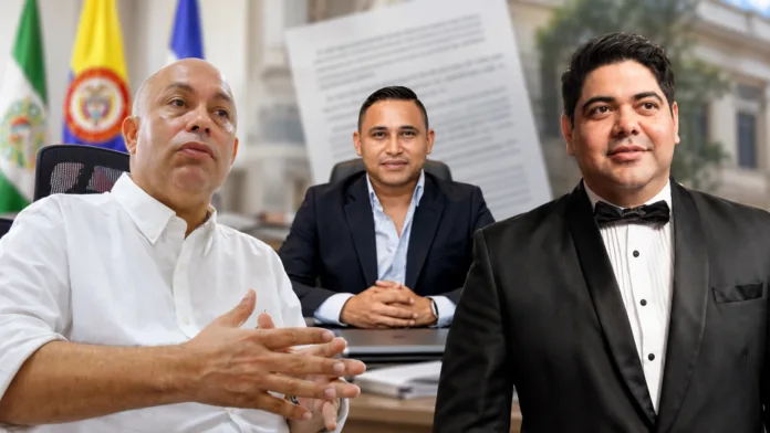 Renuncia de Edwin Girón: composición editorial con el alcalde Ernesto Orozco, el abogado Jhon Díaz Carpio y el asesor Edwin Girón.