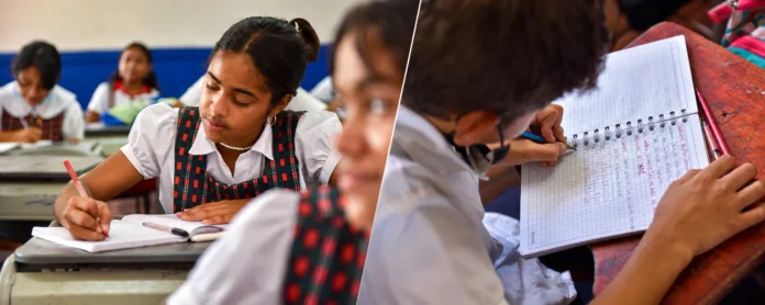 Composición ilustrativa de estudiantes en actividades escolares para la noticia sobre los resultados Icfes 2026 en el Cesar.