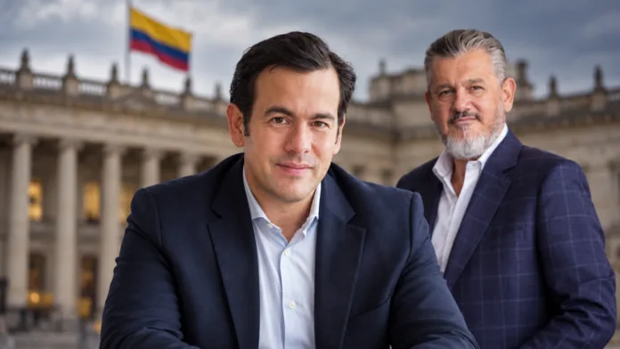 Salida de Rodrigo Lara junto a Carlos Suárez frente al Congreso de Colombia