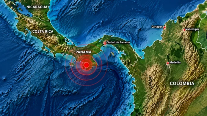 Mapa ilustrativo del terremoto en Panamá y su ubicación geográfica respecto a Colombia.