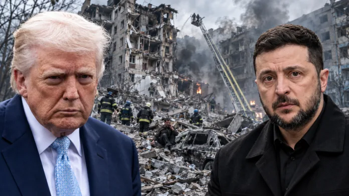Trump arremete contra Zelenski mientras Rusia bombardea Ucrania y los equipos de emergencia atienden los daños de la guerra.