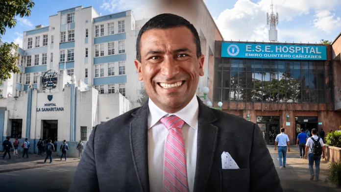 Víctor Pedraza, interventor del Rosario Pumarejo, en una composición con los hospitales La Samaritana de Bogotá y Emiro Quintero Cañizares de Ocaña.